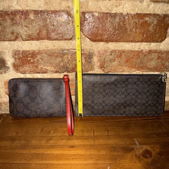 Coach Corner Zip Wristlet Gold/Brown Red Accent Canvas - Plus Coach Clutch 9in - Picture 8 of 8